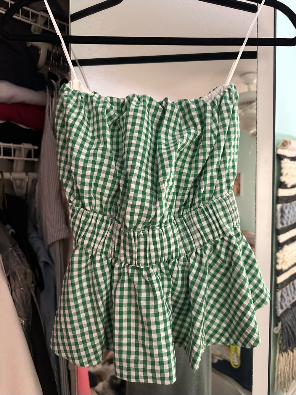 Green Gingham Smocked Peplum Cami Top and Shorts Set